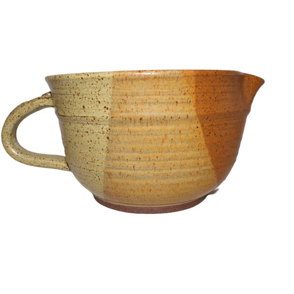 Vintage 8" Brushstroke Studio Pottery Bowl Pour Spout Handle Serving Stoneware - Picture 1 of 8